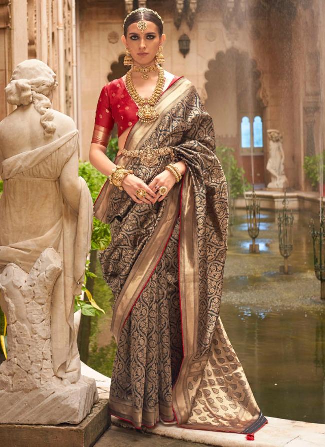 Silk Grey Wedding Wear Weaving Saree